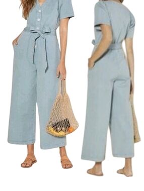 Outerknown GIA Jumpsuit Organic Cotton Tie Waist Wide Leg Cropped Relaxed
